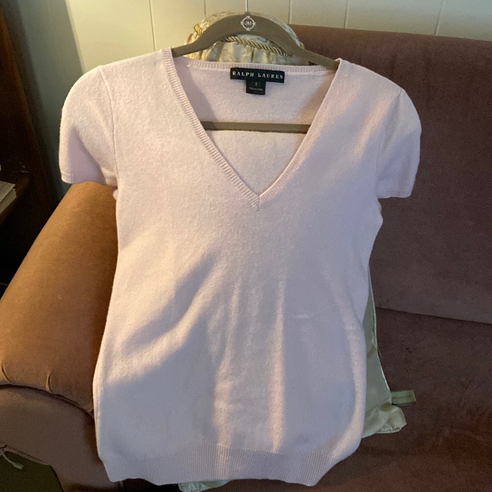 Ralph Lauren cashmere v soft pink tee.